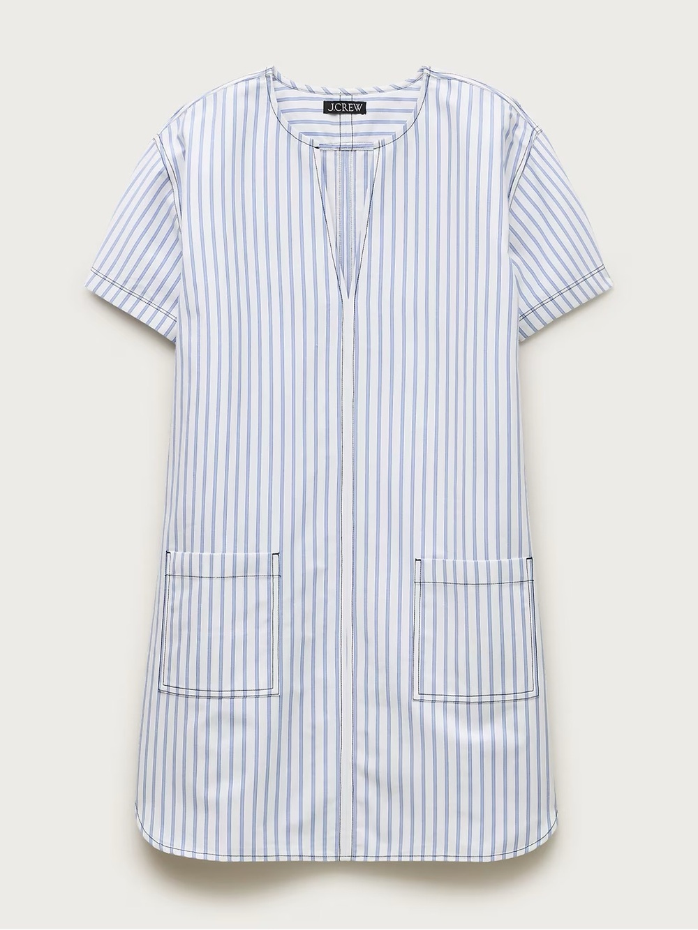 J. Crew Patch-pocket pullover dress, striped structured cotton poplin (XL Tall)